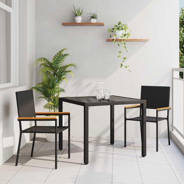 vidaXL Ensemble de salle à manger pour jardin 3 pcs Noir polyrotin