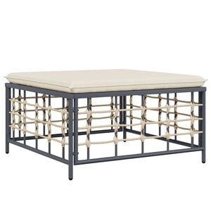 vidaXL Tabouret de jardin avec coussin beige r&eacute;sine tress&eacute;e