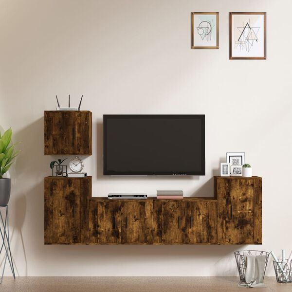 vidaXL Ensemble de meubles TV 5 pcs Ch&ecirc;ne fum&eacute; Bois d'ing&eacute;nierie