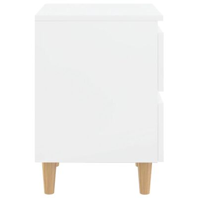 vidaXL Table de chevet avec pieds en pin Blanc brillant 40x35x50 cm