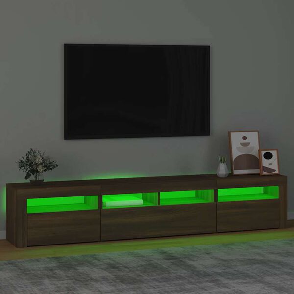 vidaXL Meuble TV avec lumi&egrave;res LED Ch&ecirc;ne marron 210x35x40 cm