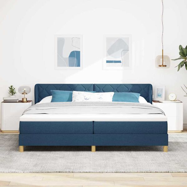 vidaXL Lit &agrave; ressorts avec matelas Bleu 200 x 200 cm tissu
