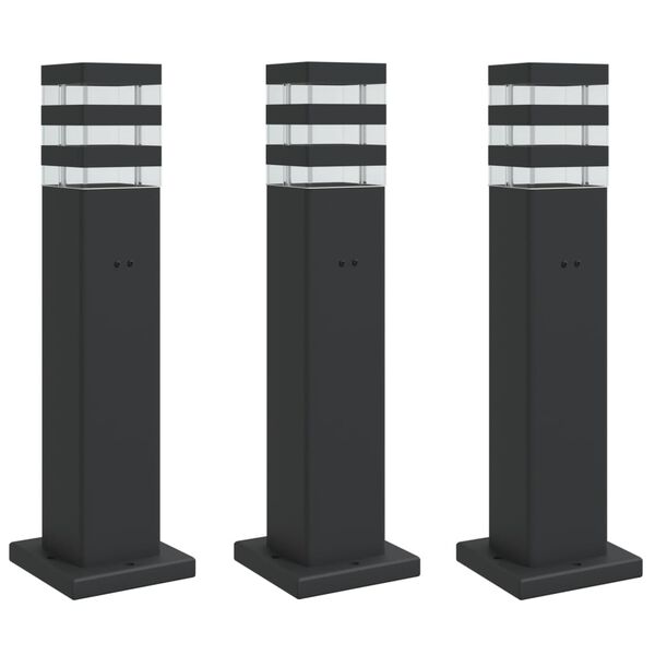 vidaXL Lampadaires d'ext&eacute;rieur avec sortie 3 pcs noir 50 cm aluminium