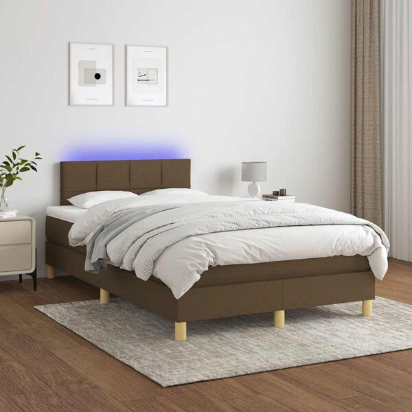 vidaXL Sommier &agrave; lattes de lit matelas et LED marron fonc&eacute; 120x190 cm