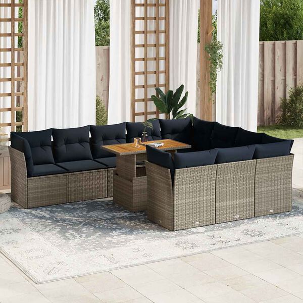 vidaXL Salon de jardin 11 pcs avec coussins gris r&eacute;sine tress&eacute;e