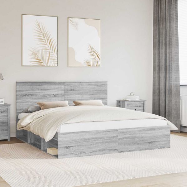 vidaXL Cadre de lit Gris Sonoma 180 x 200 cm Bois de pin massif