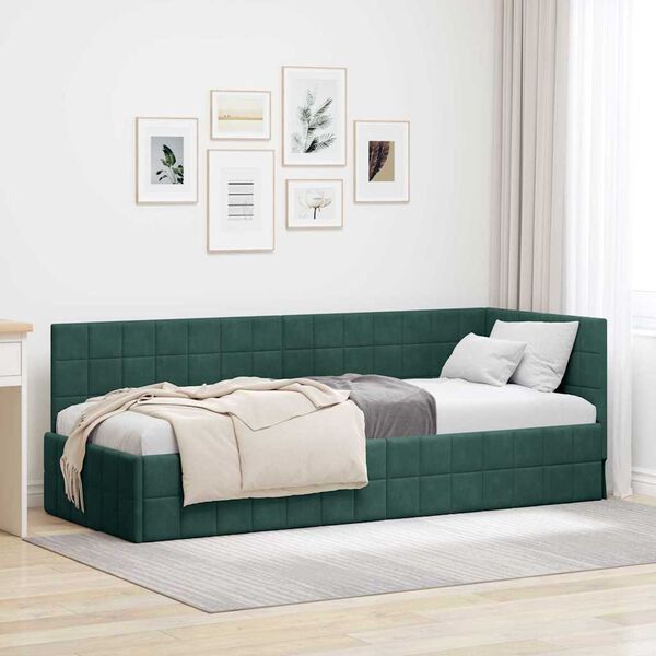 vidaXL Cadre de lit d'angle Vert foncé 80 cm x 200 cm Velours