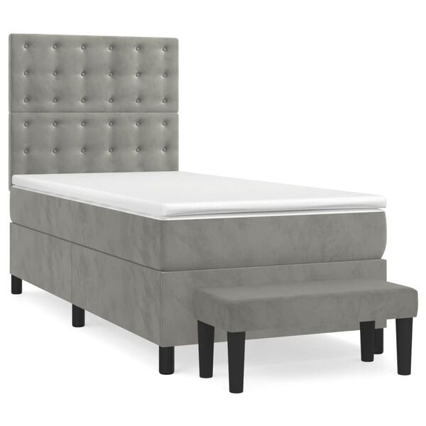 vidaXL Sommier &agrave; lattes de lit et matelas Gris clair 90x200 cm Velours
