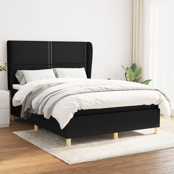 vidaXL Sommier &agrave; lattes de lit avec matelas Noir 140x200 cm Tissu