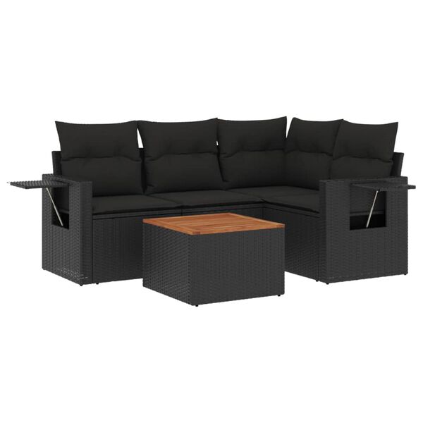 vidaXL Salon de jardin 5 pcs avec coussins noir r&eacute;sine tress&eacute;e