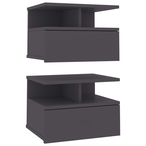vidaXL Tables de chevet flottantes 2 pcs Gris Bois d'ing&eacute;nierie