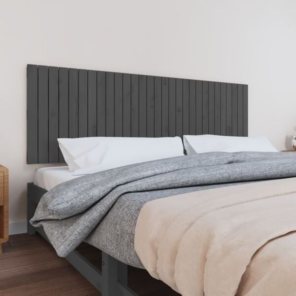 vidaXL T&ecirc;te de lit murale Gris 185x3x60 cm Bois massif de pin