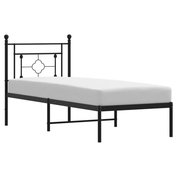 vidaXL Cadre de lit m&eacute;tal sans matelas avec t&ecirc;te de lit noir 75x190 cm