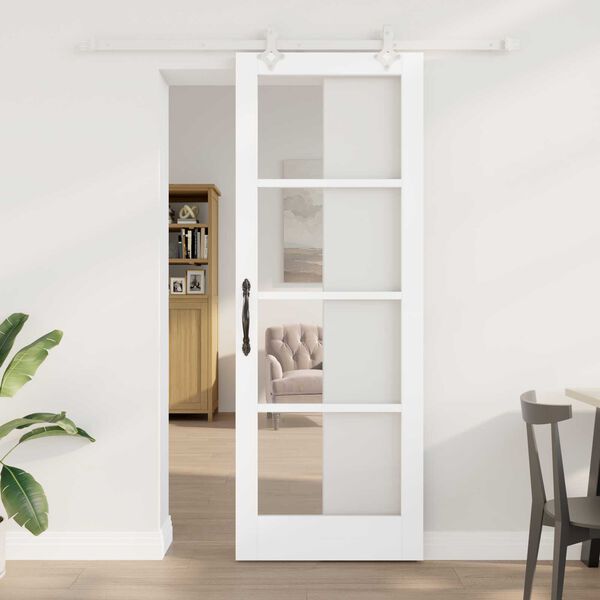 vidaXL Porte coulissante Blanc 78 x 211 cm Bois de pin massif et verre