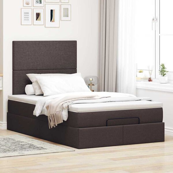 vidaXL Cadre de lit ottoman avec matelas marron fonc&eacute; 120x200 cm tissu