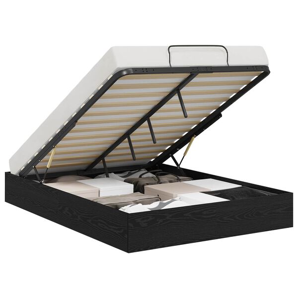 vidaXL Cadre de lit ottoman avec stockage Ch&ecirc;ne Noir 203 x 140 x 25 cm