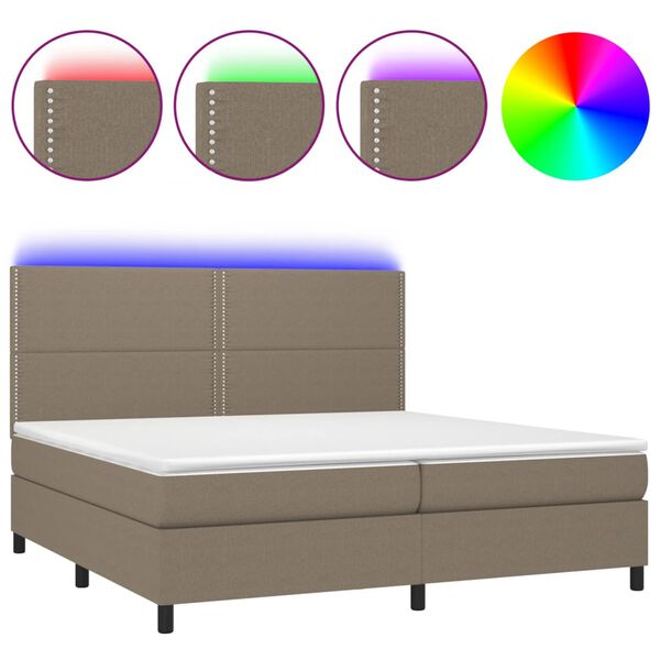 vidaXL Sommier &agrave; lattes de lit et matelas et LED Taupe 200x200cm Tissu