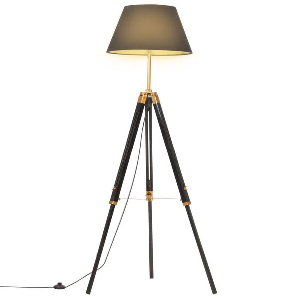 vidaXL Lampadaire &agrave; tr&eacute;pied Noir et dor&eacute; Bois de teck massif 141 cm