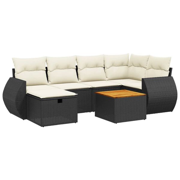 vidaXL Salon de jardin 7 pcs avec coussins noir r&eacute;sine tress&eacute;e