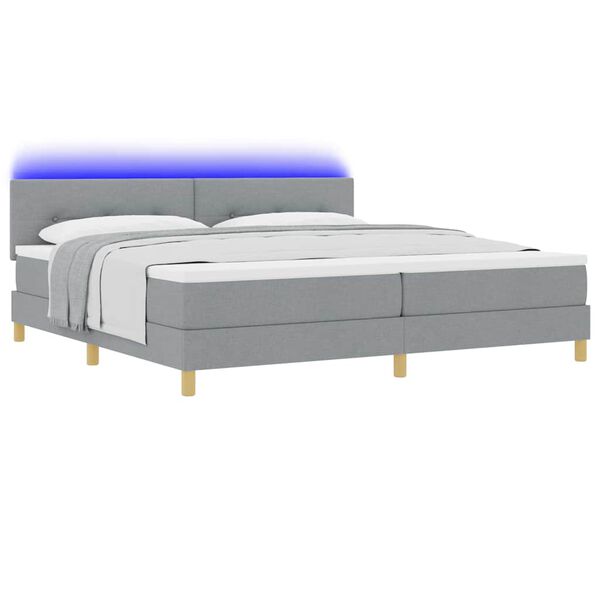 vidaXL Lit &agrave; ressort LED avec matelas Gris clair 200 x 200 cm tissu