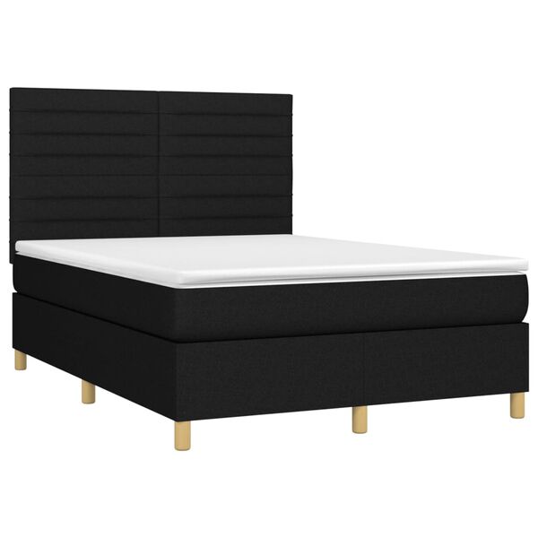 vidaXL Sommier &agrave; lattes de lit et matelas et LED Noir 140x190 cm Tissu