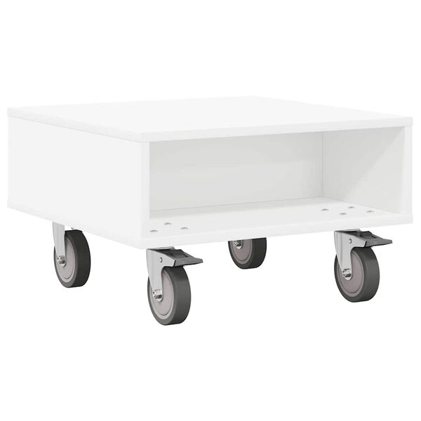 vidaXL Table d'appoint avec roues Blanc 50,5 x 50 x 30 cm