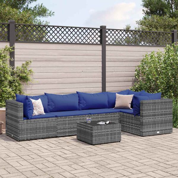 vidaXL Salon de jardin 6 pcs avec coussins Gris Résine tressée