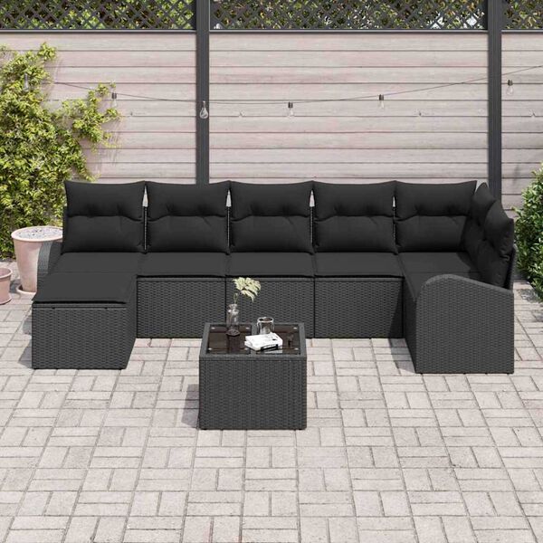 vidaXL Ensemble de Canap&eacute;s avec coussin 8 pcs Noir polyrotin