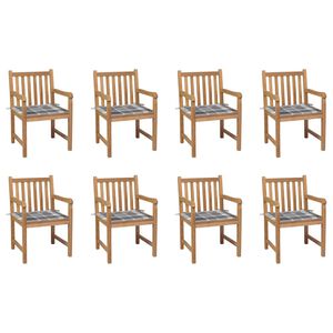 vidaXL Chaises de jardin lot de 8 et coussins carreaux gris Bois teck