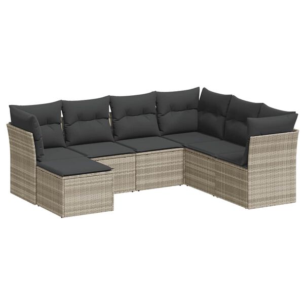 vidaXL Salon de jardin avec coussins 7 pcs gris clair r&eacute;sine tress&eacute;e