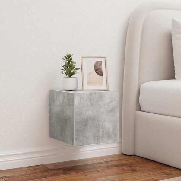 vidaXL Meuble TV mural avec lumi&egrave;res LED gris b&eacute;ton 30,5x35x30 cm