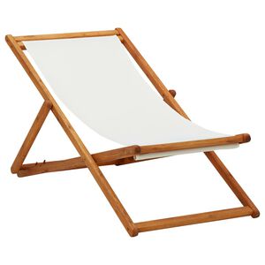 vidaXL Chaise pliante en bois d'eucalyptus et tissu blanc cr&egrave;me