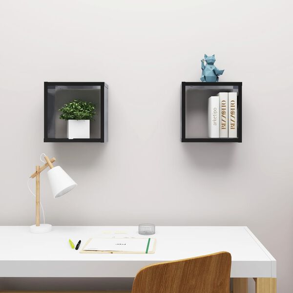 vidaXL &Eacute;tag&egrave;res cube murales 2 pcs Noir brillant 30x15x30 cm