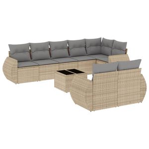 vidaXL Salon de jardin avec coussins 9 pcs beige r&eacute;sine tress&eacute;e