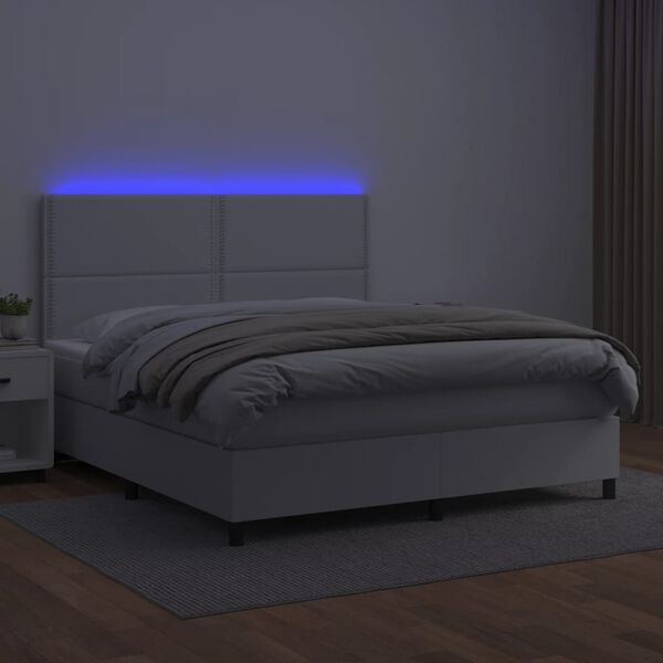 vidaXL Sommier &agrave; lattes de lit avec matelas et LED Blanc 180x200 cm