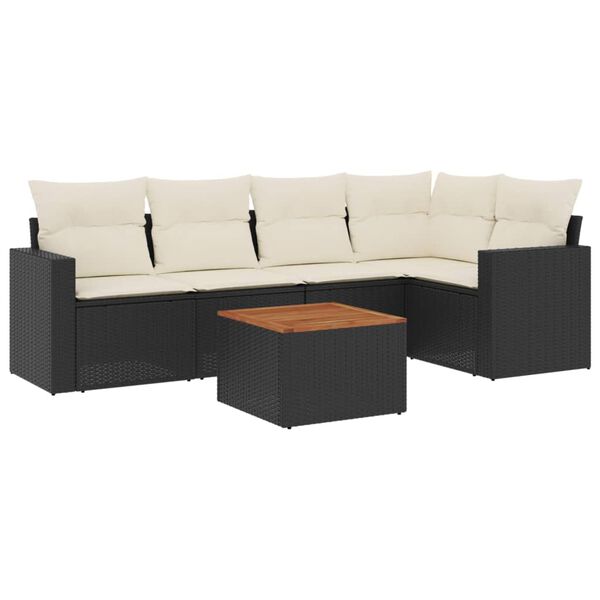 vidaXL Salon de jardin 6 pcs avec coussins noir r&eacute;sine tress&eacute;e