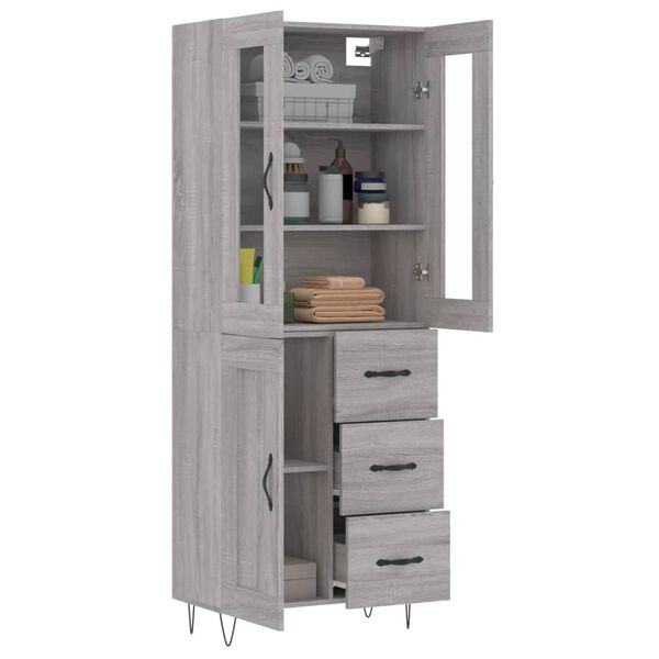 vidaXL Buffet haut Sonoma gris 69,5x34x180 cm Bois d'ing&eacute;nierie