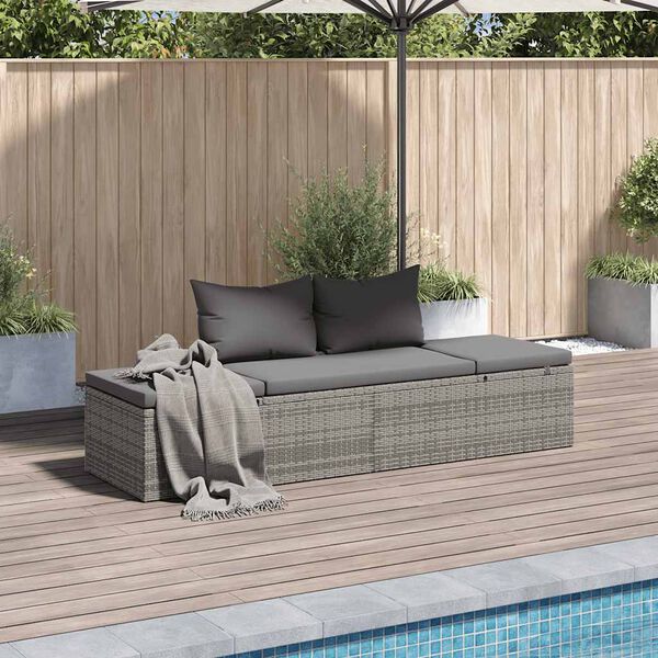 vidaXL Lit de jardin Gris 195x60 cm R&eacute;sine tress&eacute;e