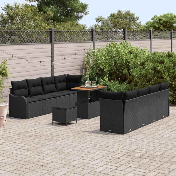 vidaXL Ensemble de canap&eacute; de jardin avec coussin 11 pcs Noir