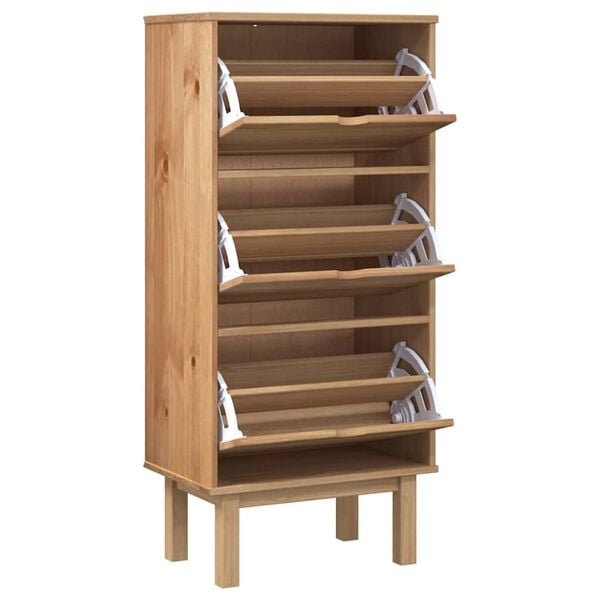 vidaXL Armoire &agrave; chaussures OTTA avec 3 tiroirs Marron Bois massif pin