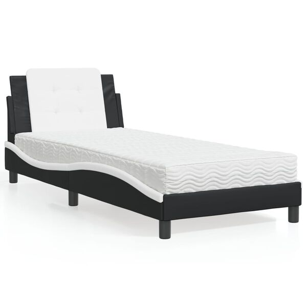 vidaXL Cadre de lit sans matelas Zadar noir et blanc 90x200 cm similicuir