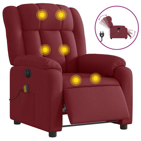 vidaXL Fauteuil de massage inclinable &eacute;lectrique Rouge bordeaux Tissu