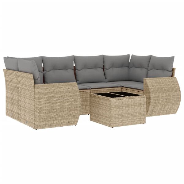 vidaXL Salon de jardin avec coussins 7 pcs beige r&eacute;sine tress&eacute;e