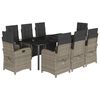 vidaXL Ensemble &agrave; manger de jardin 9 pcs coussins gris r&eacute;sine tress&eacute;e
