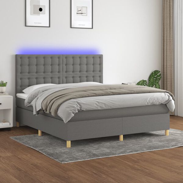 vidaXL Sommier &agrave; lattes de lit et matelas et LED Gris fonc&eacute; 180x200 cm
