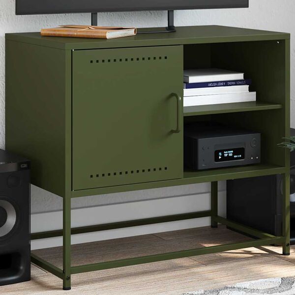 vidaXL Meuble TV vert olive 68x39x60,5 cm acier