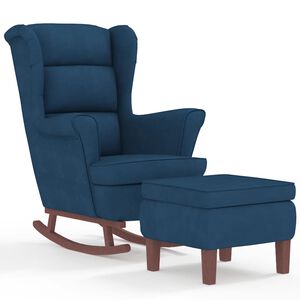 vidaXL Fauteuil &agrave; bascule &agrave; oreilles en velours bleu bois massif