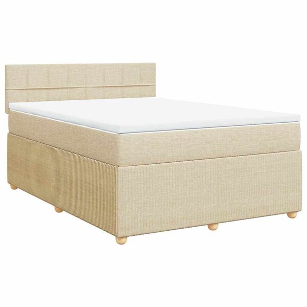 vidaXL Sommier &agrave; lattes de lit avec matelas Cr&egrave;me 140x190 cm Tissu