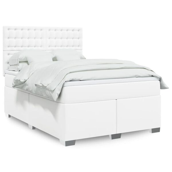 vidaXL Sommier &agrave; lattes de lit avec matelas Blanc 160x200cm Similicuir