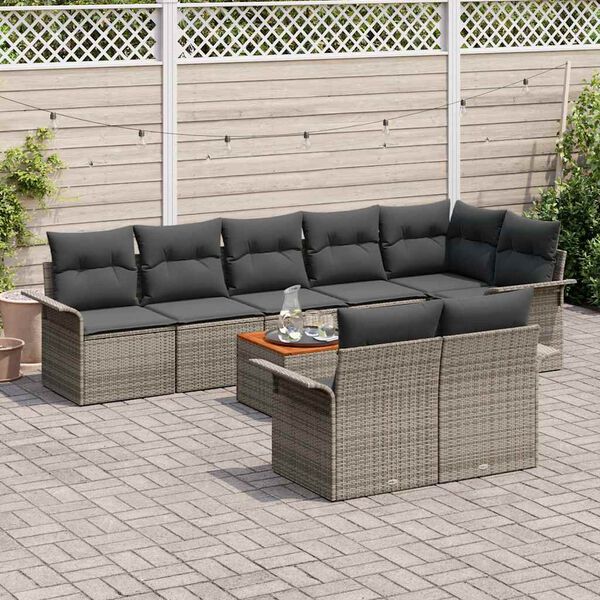 vidaXL Ensemble de canapé de jardin avec coussin 9 pcs Gris polyrotin